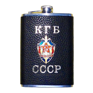 Flachmann KGB SSSR aus Edelstahl mit Lederbezug