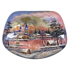 Russische Schatulle „Winter im Dorf“ – Fedoskino, handgemalt