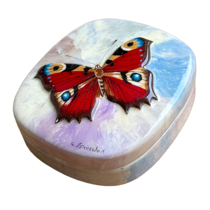 Russische Lackdose „Schmetterling“ – Fedoskino, handgemalt