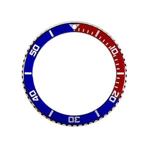 Vostok Pepsi Lünette aus Edelstahl mit Alu‑Insert und SuperLumiNova Marke, inkl. Feder