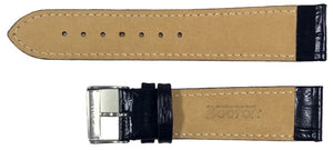 22mm Vostok Lederarmband Kroko schwarz weiß gesteppt, mit Logo auf der Schließe