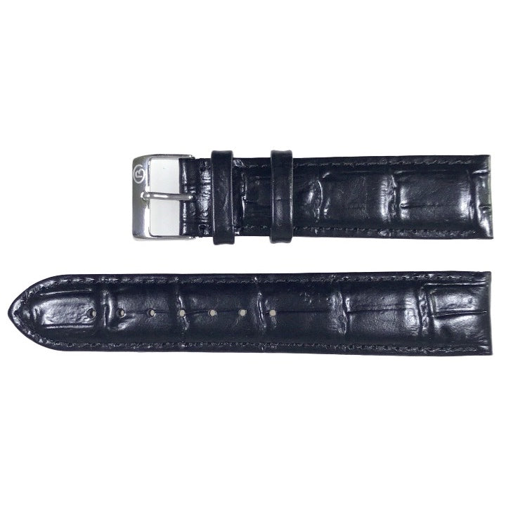 22mm Vostok Croco Leather Strap black white stitched, with logo on the clasp