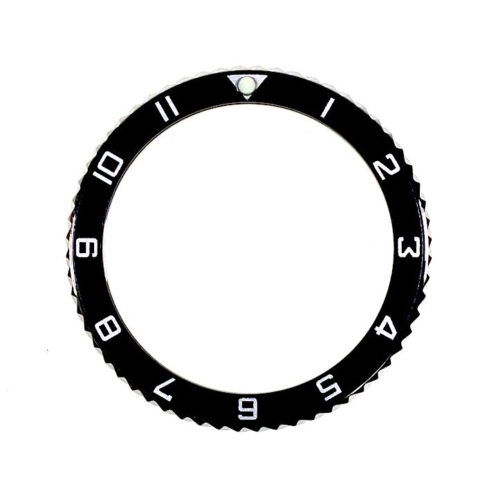 Vostok Lünette aus Edelstahl mit Alu‑Insert und SuperLumiNova Marke, inkl. Feder