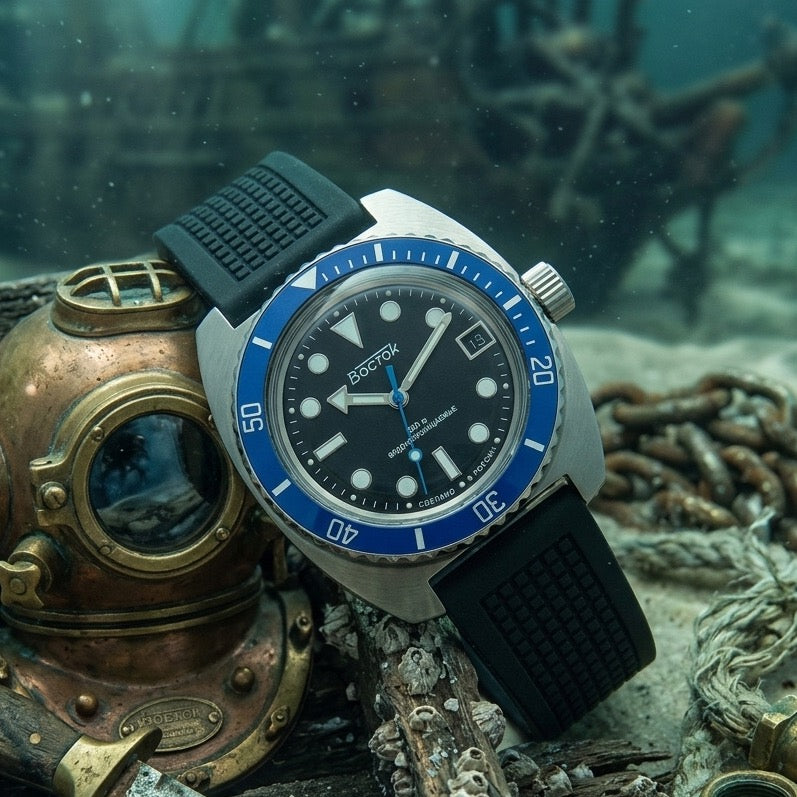 Vostok 660-4 Scuba Dude dial: silver & black lume
